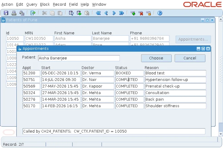 Oracle Forms called form showing a value shared through library data