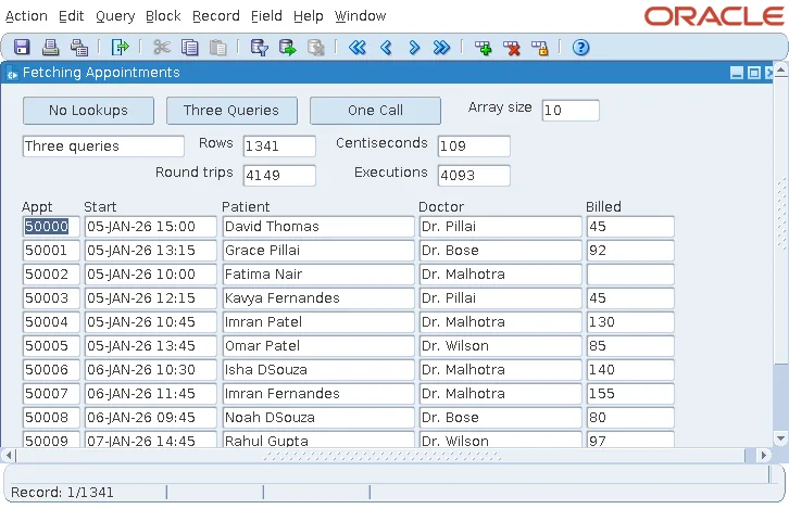 Oracle Forms form measuring 4,149 round trips for three POST-QUERY lookups