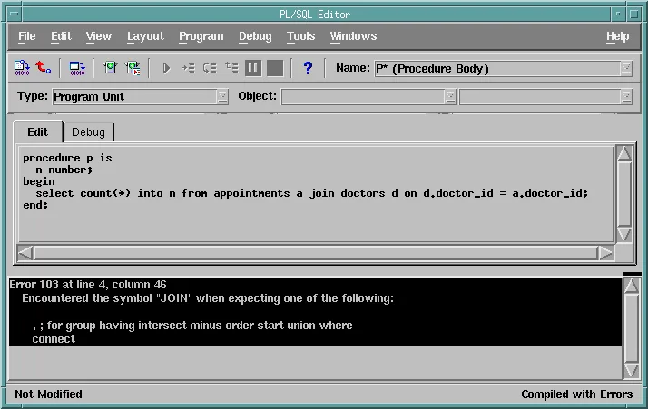 Oracle Forms PL/SQL Editor refusing an ANSI join with PLS-103