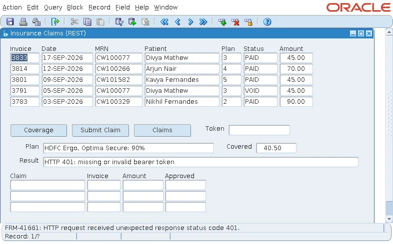 Oracle Forms REST call handling a 401 in code and another raised as FRM-41661