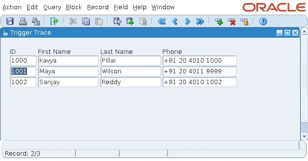 Oracle Forms trace form whose triggers record when they fire