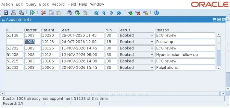 Oracle Forms WHEN-VALIDATE-RECORD refusing a double booking