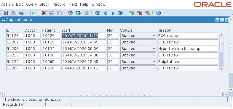Oracle Forms WHEN-VALIDATE-ITEM refusing an appointment on a Sunday
