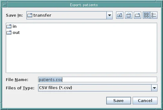WebUtil file save dialog for exporting patients to CSV
