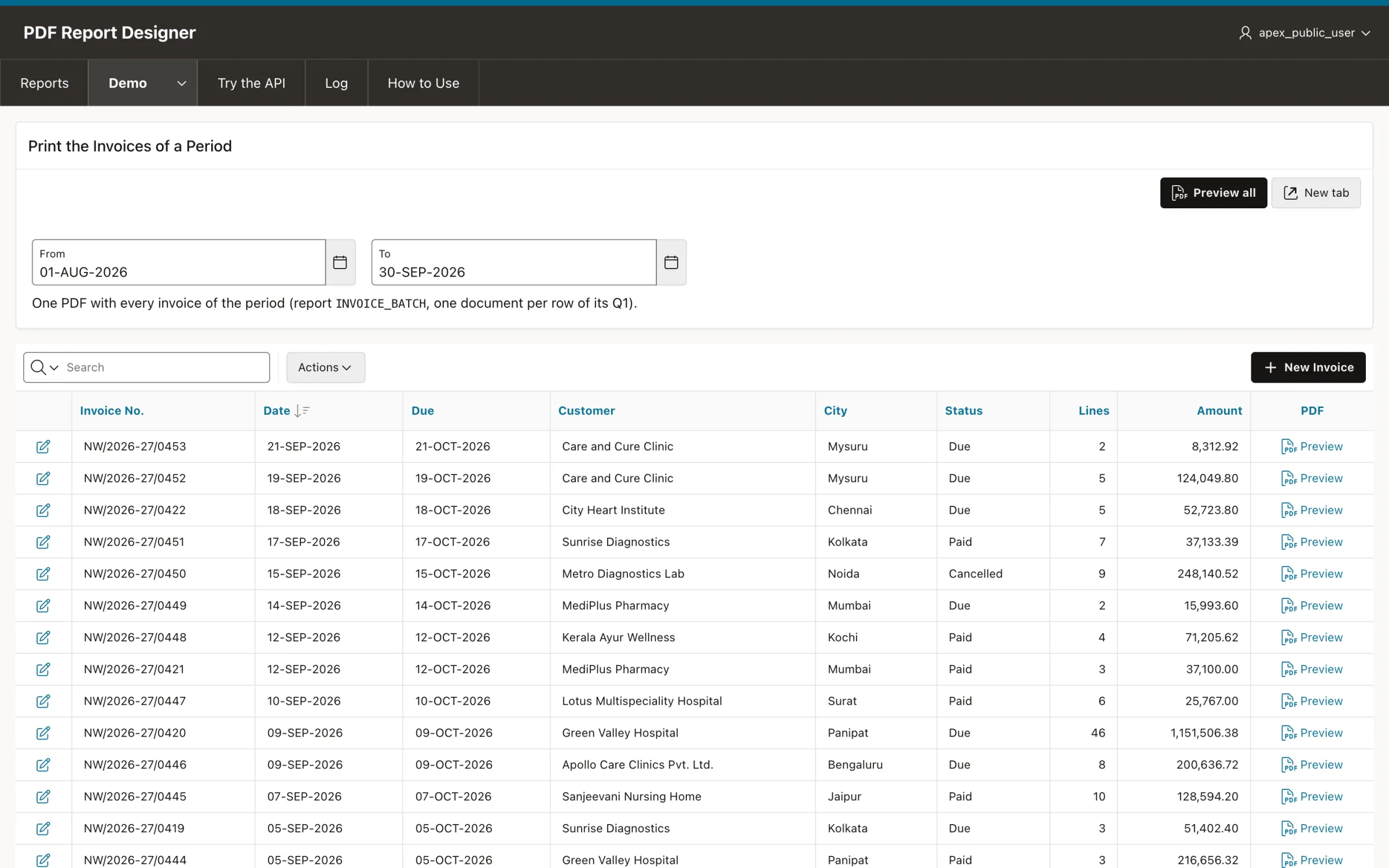 Interactive report of invoices with a Preview link for each PDF in Oracle APEX