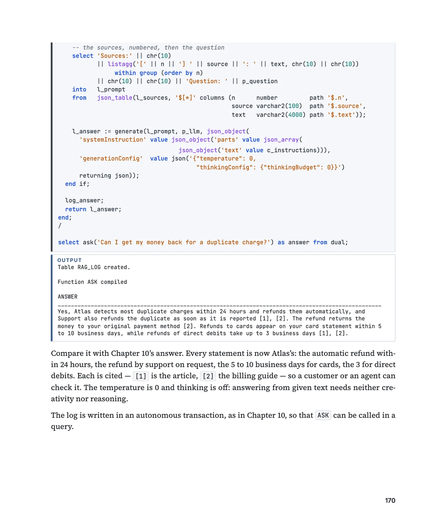 A page of chapter 12 with the function ASK and its answer