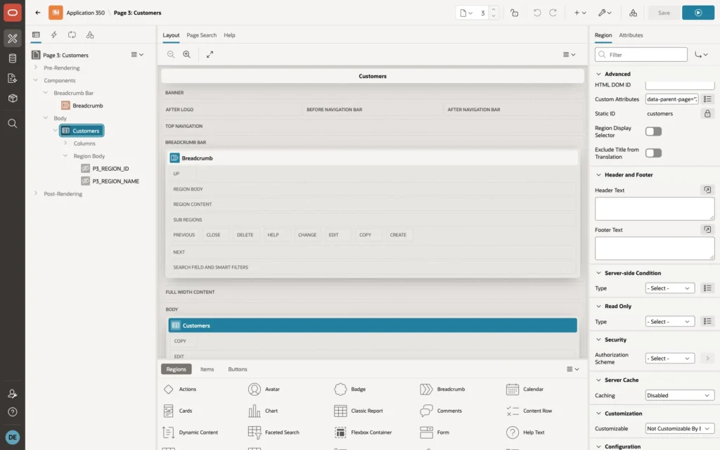 Region Advanced settings with Custom Attributes data-parent-page set