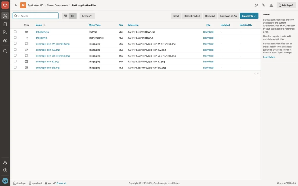 Static Application Files with drilldown.css and drilldown.js