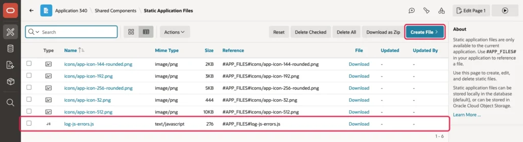 Static Application Files with log-js-errors.js and its reference #APP_FILES#log-js-errors.js