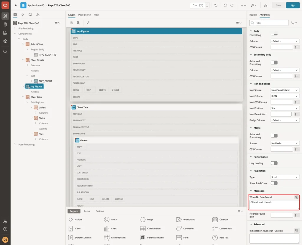 Cards Messages When No Data Found Client not found. marked with a red box