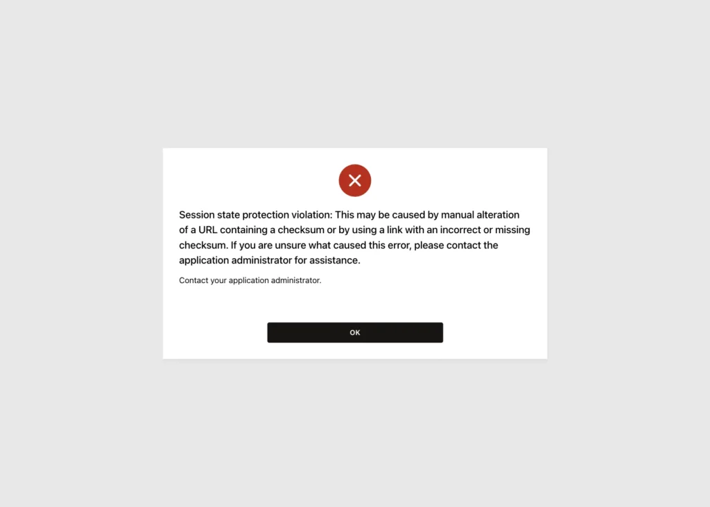 Session state protection violation error for a URL with p770_client_id and no checksum