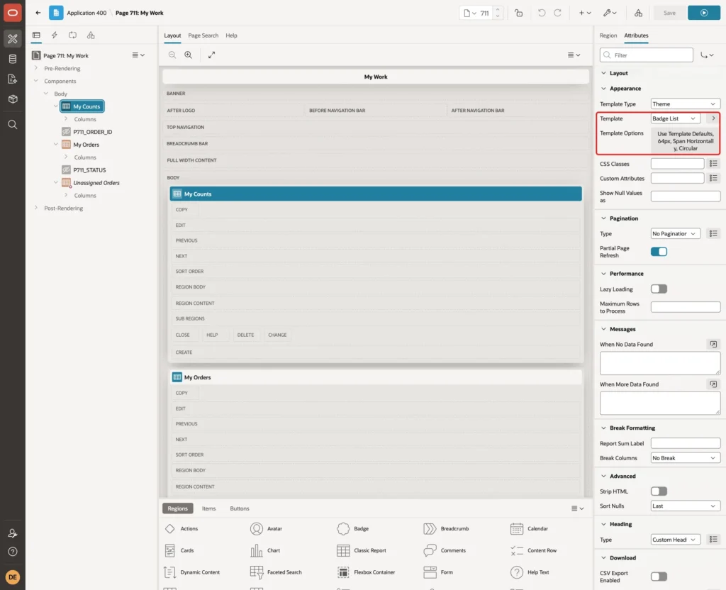 My Counts Attributes tab with Template Badge List and Template Options marked with a red box