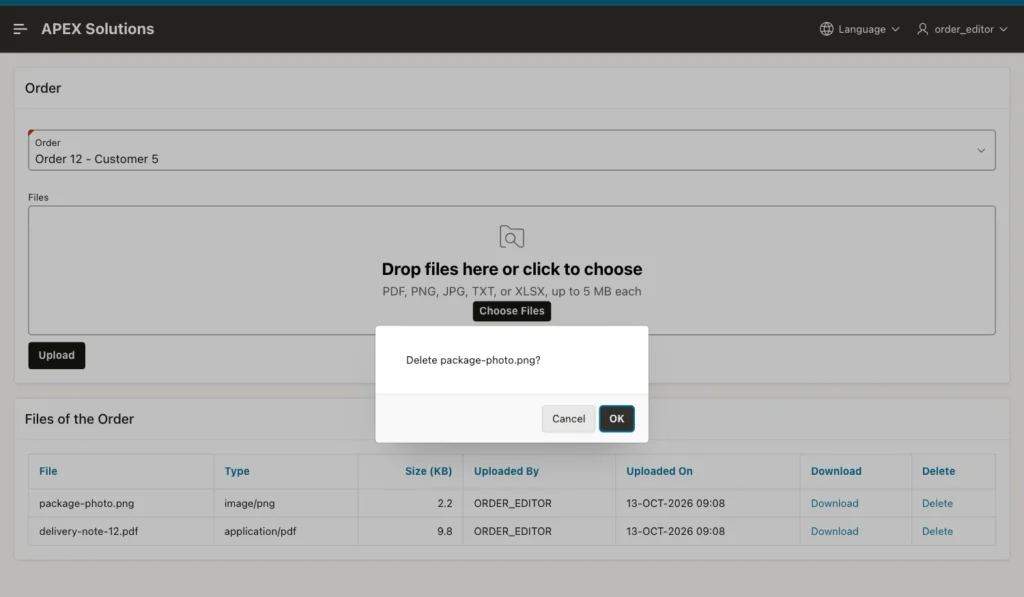 APEX confirmation dialog Delete package-photo.png? with Cancel and OK