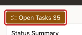 A single orange badge with the icon and the text Open Tasks 35 marked with a red box