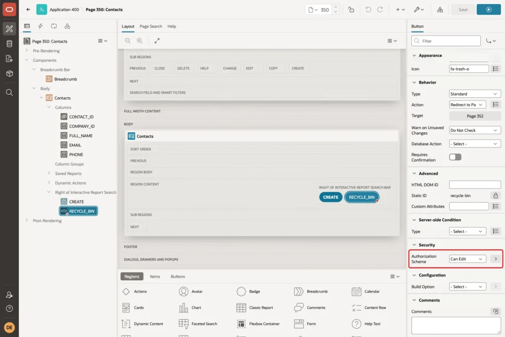Security group of the button with Authorization Scheme Can Edit marked with a red box