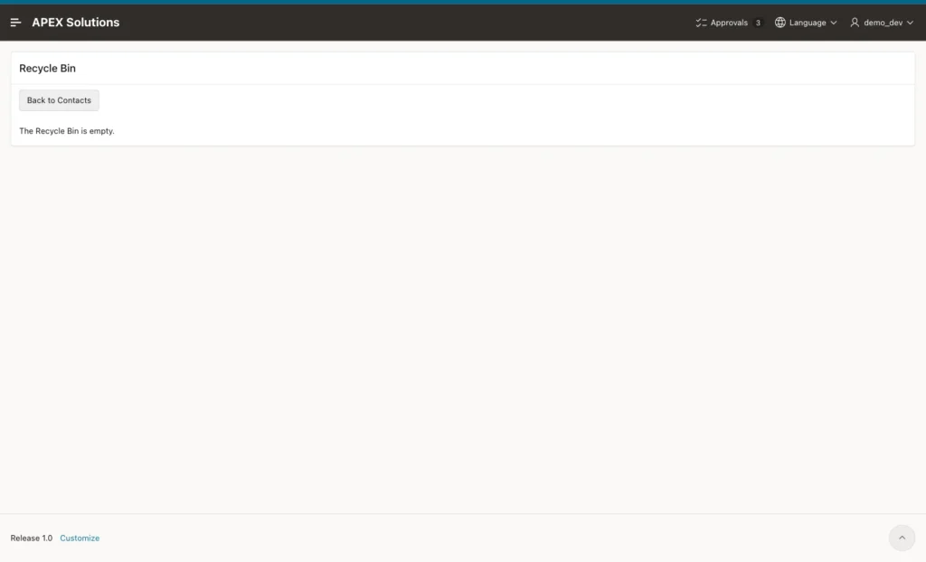 Recycle Bin page showing The Recycle Bin is empty