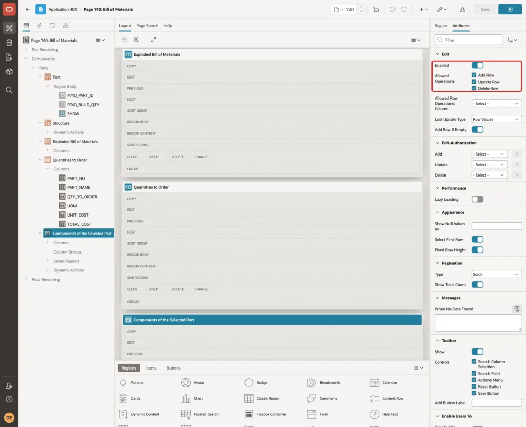 Edit Enabled on with Allowed Operations Add Row, Update Row and Delete Row marked with a red box