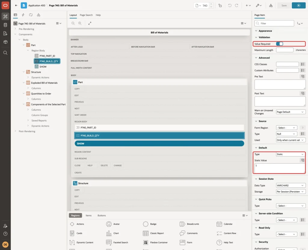 Value Required on and Default Type Static with Static Value 1 marked with red boxes