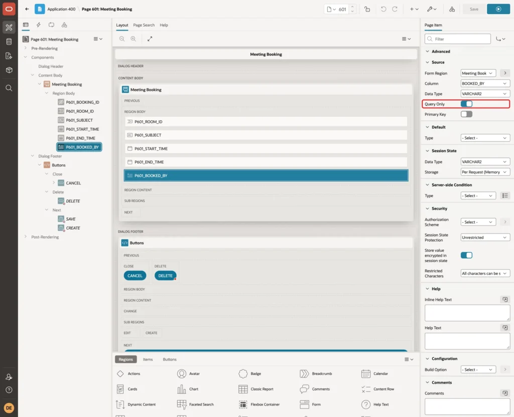 Source group of P601_BOOKED_BY with Query Only turned on and marked with a red box