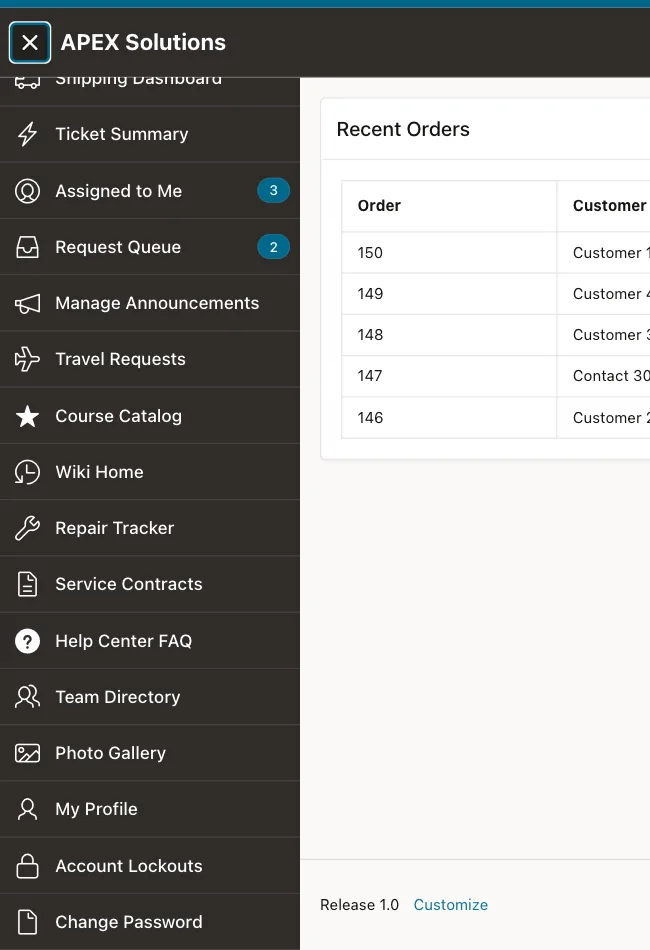 Navigation menu ending with Change Password and no Report Preview entry