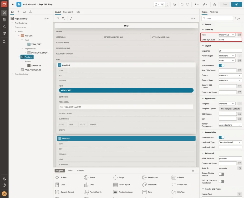 Order By Type Static Value and Order By Clause name marked with a red box