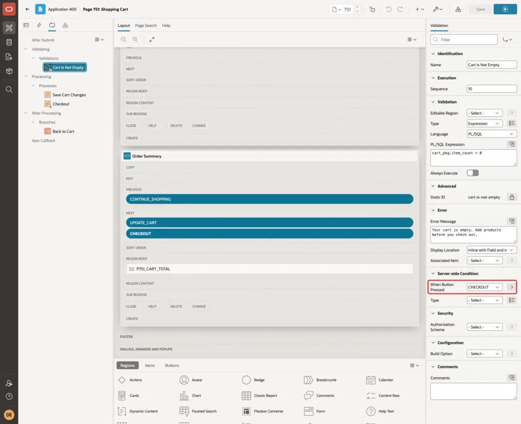Server-side Condition When Button Pressed CHECKOUT marked with a red box