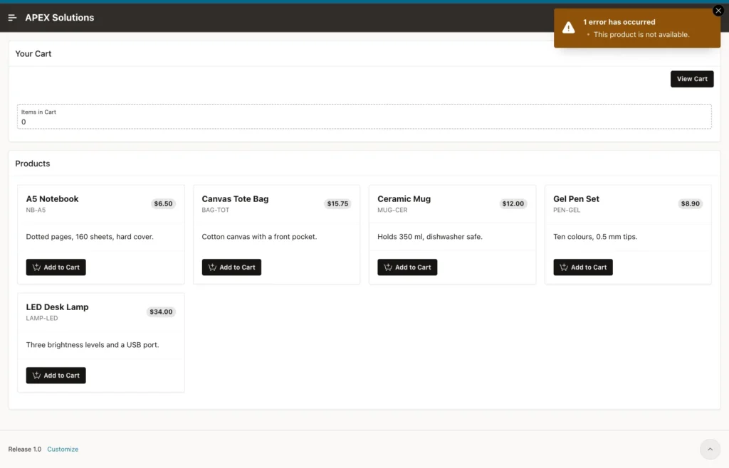 Error This product is not available. on the shop page with Items in Cart 0