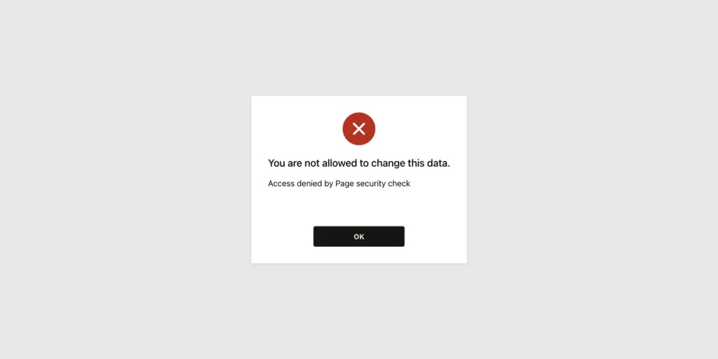 Access denied page with the message You are not allowed to change this data