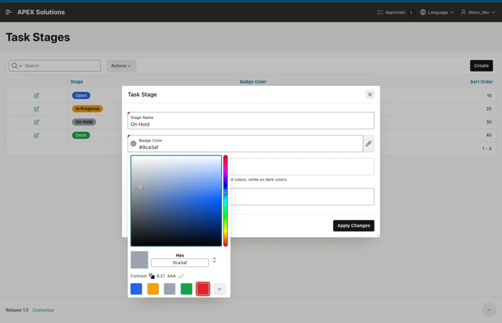Color picker popup with the red preset color marked with a red box