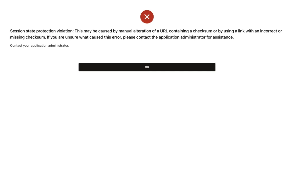 Error page Session state protection violation caused by a missing checksum