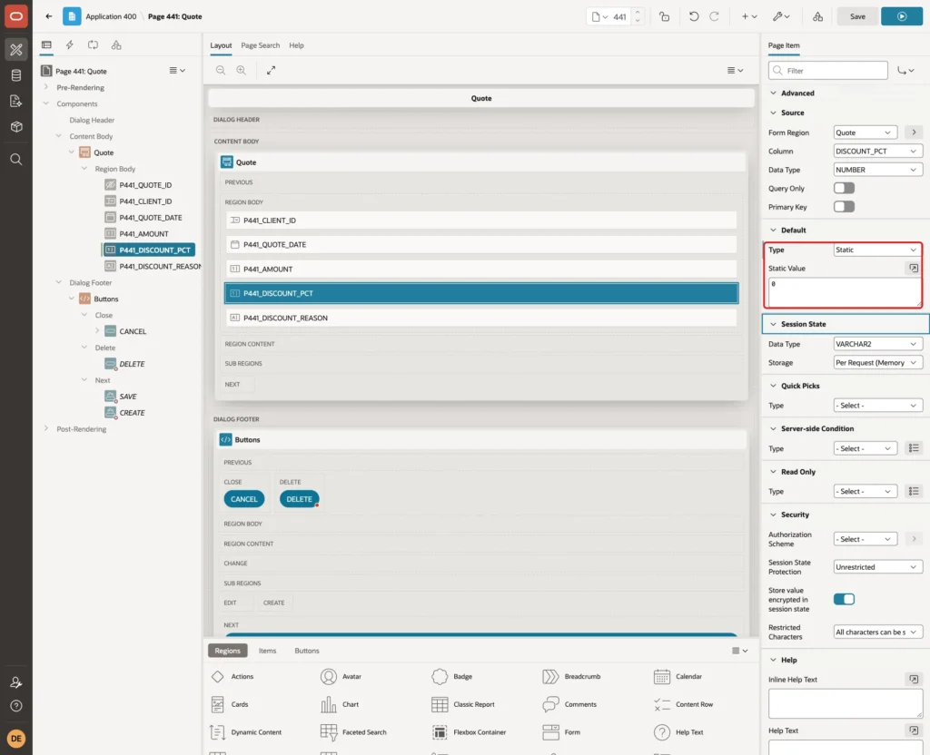 Default group of P441_DISCOUNT_PCT with Type Static and Static Value 0 marked with a red box