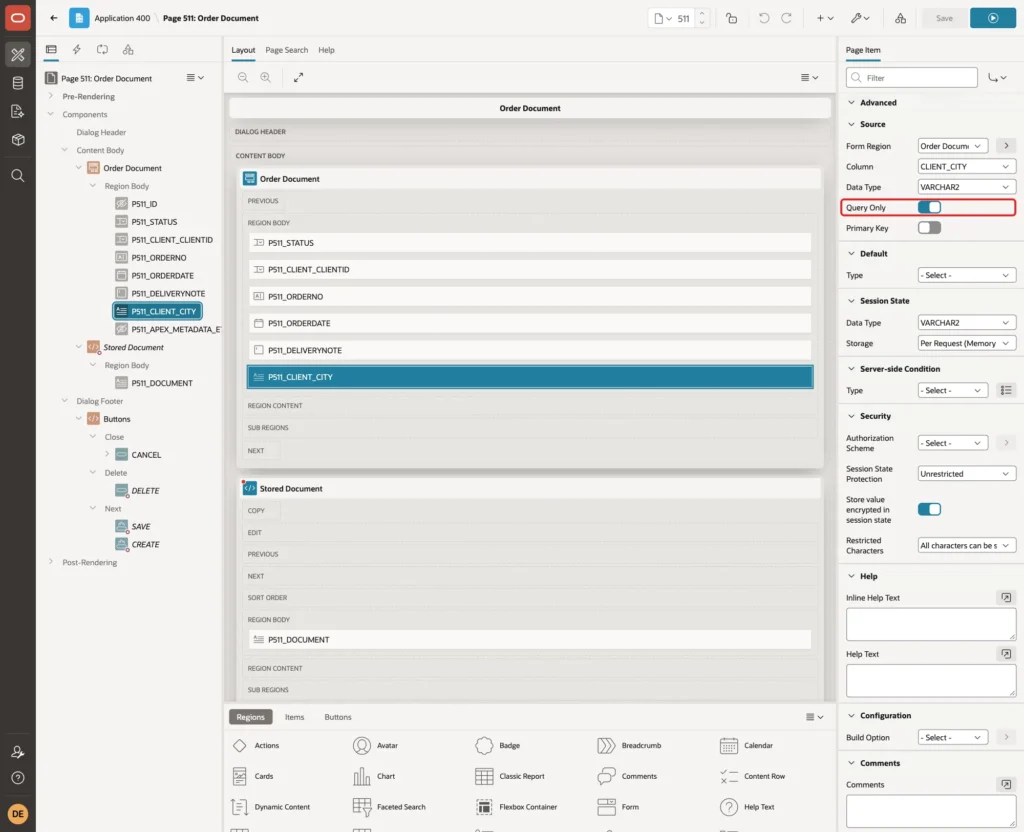 P511_CLIENT_CITY with Source Query Only turned on and marked with a red box