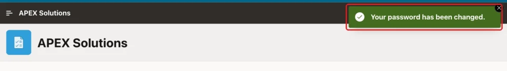 Home page with the message Your password has been changed. marked with a red box