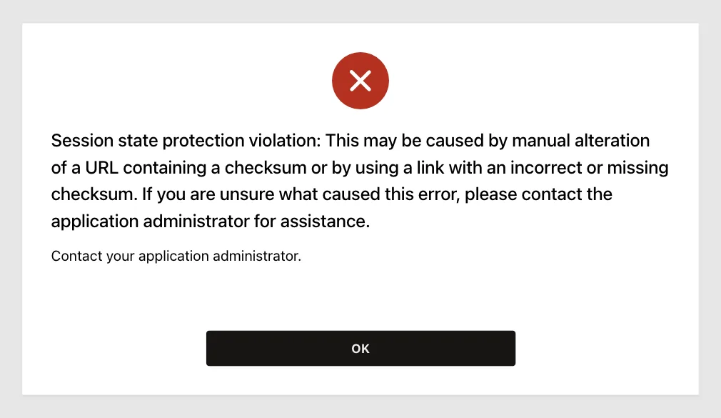 Error page Session state protection violation after a hand-changed URL