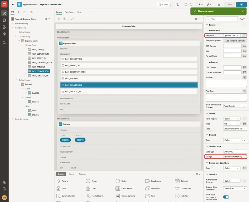 P631_CONVERSION with Template Optional - Floating and Storage Per Request (Memory Only) marked with red boxes