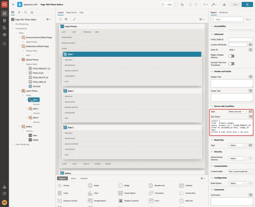 Server-side Condition of Slide 1 with Type Rows returned and the SQL query marked with a red box