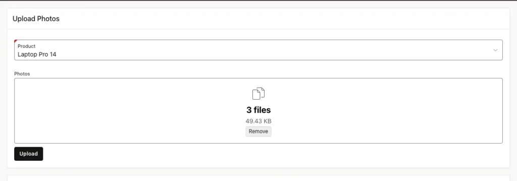 Drop zone showing 3 files with a total size of 49.43 KB and the Upload button