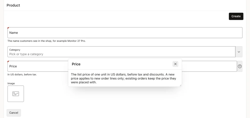 Oracle APEX help popup titled Price with the text about list price, tax and existing orders