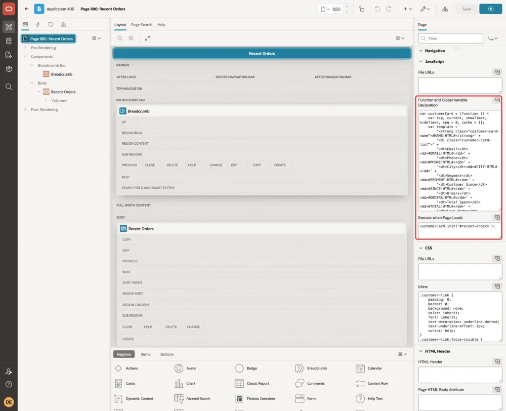 Page JavaScript properties Function and Global Variable Declaration and Execute when Page Loads marked with a red box