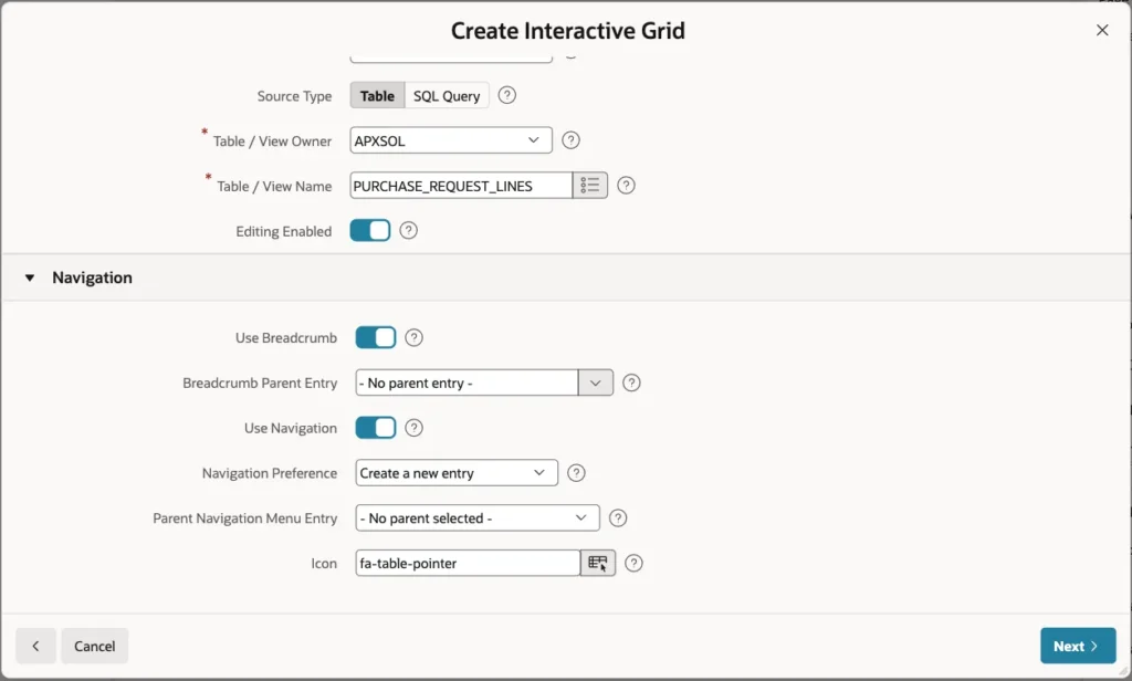 Navigation section with Use Breadcrumb and Use Navigation on