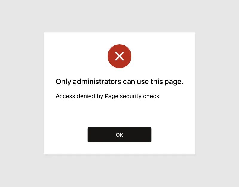 Access denied page with the message Only administrators can use this page