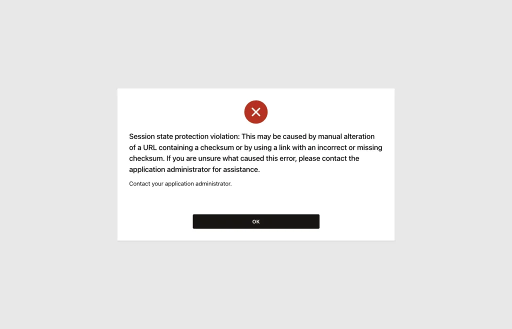 APEX error page with Session state protection violation after trying to set MY_OPEN_REQUESTS from a URL
