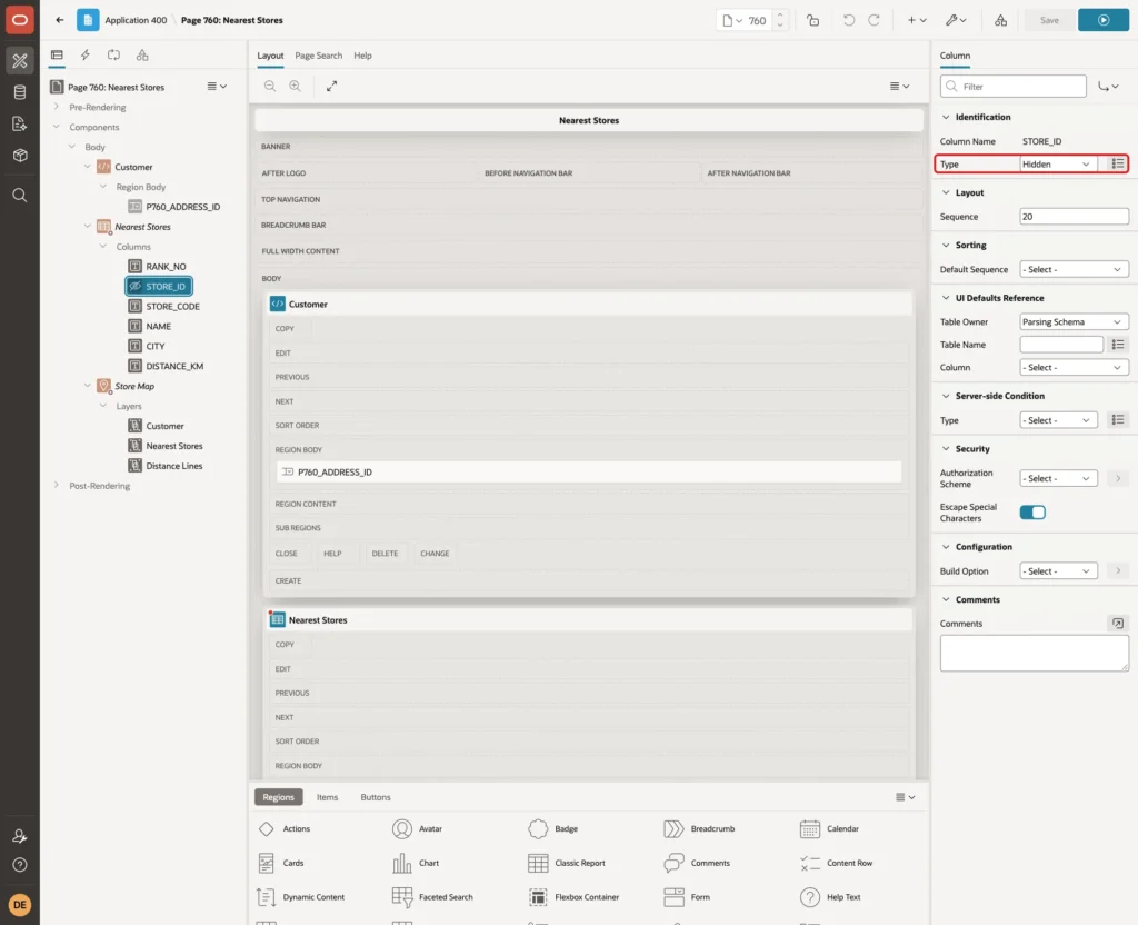 Column STORE_ID with Type Hidden marked with a red box