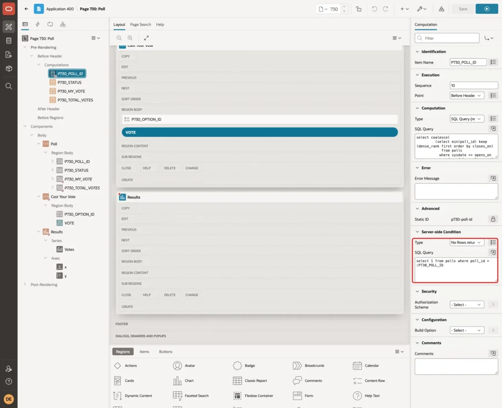Server-side Condition Type No Rows returned and the SQL Query marked with red boxes