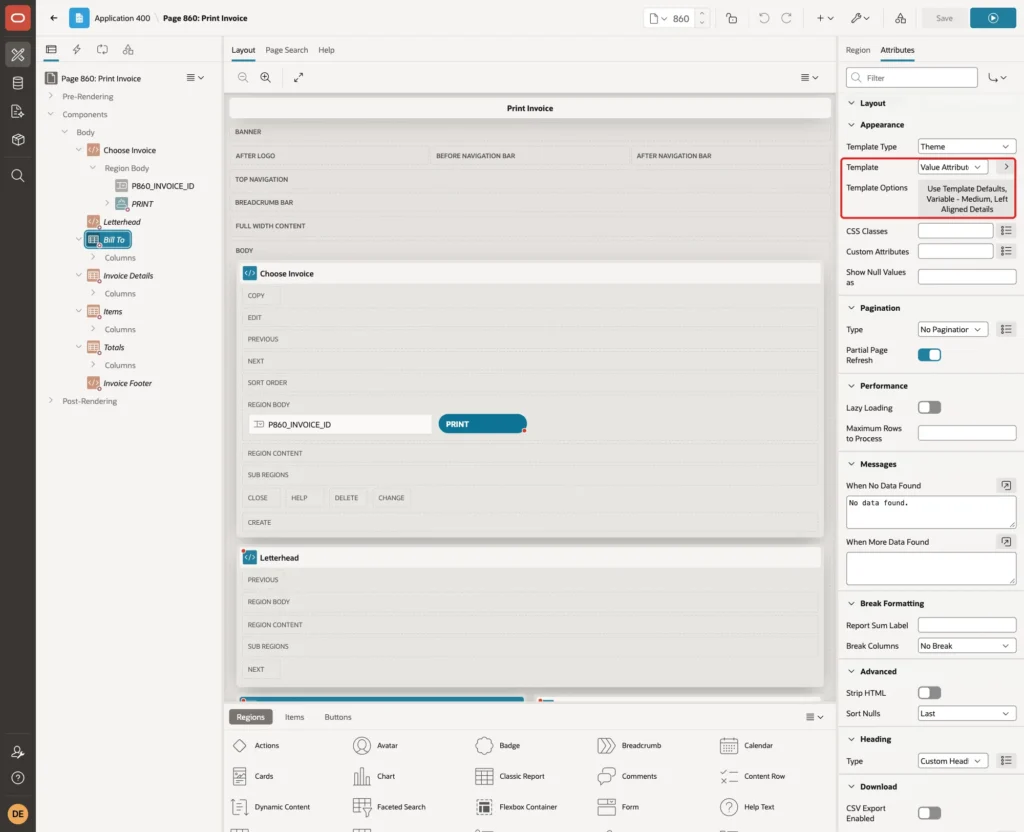 Attributes tab with Template Value Attribute Pairs - Column and Template Options marked with a red box