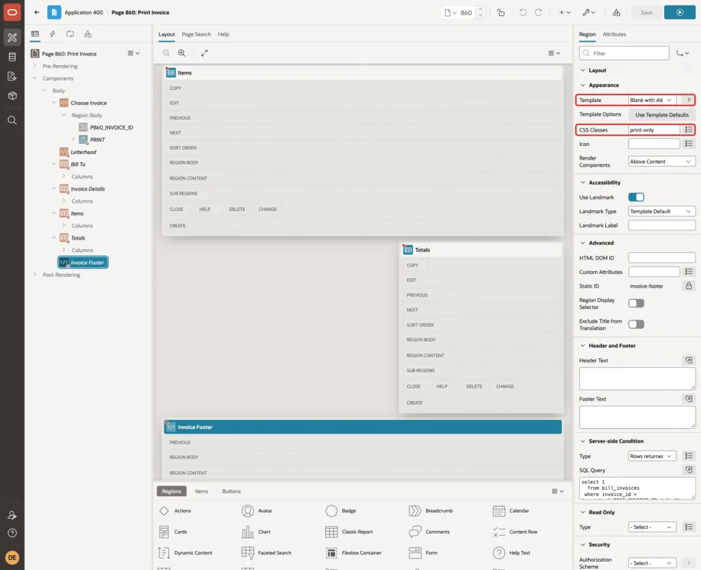 Appearance with Template Blank with Attributes and CSS Classes print-only marked with a red box