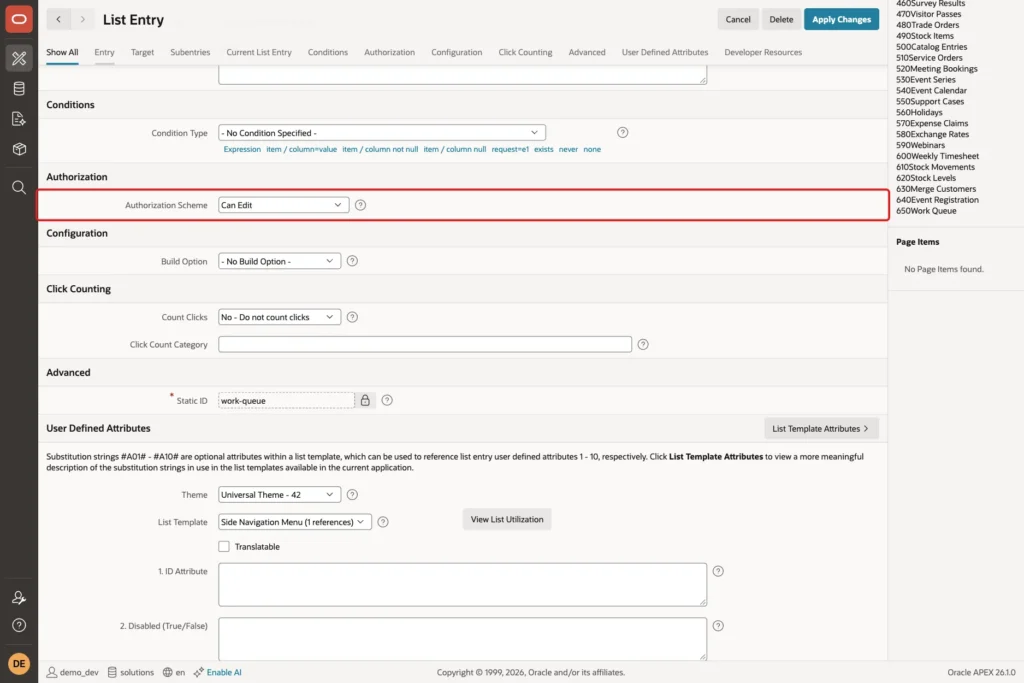 List Entry Work Queue with Authorization Scheme Can Edit marked with a red box
