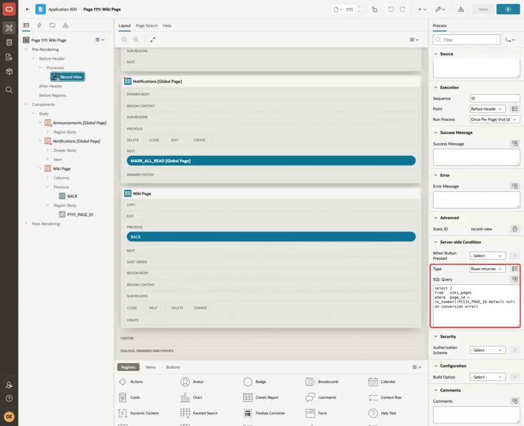 Server-side Condition with Type Rows returned and the SQL Query marked with a red box