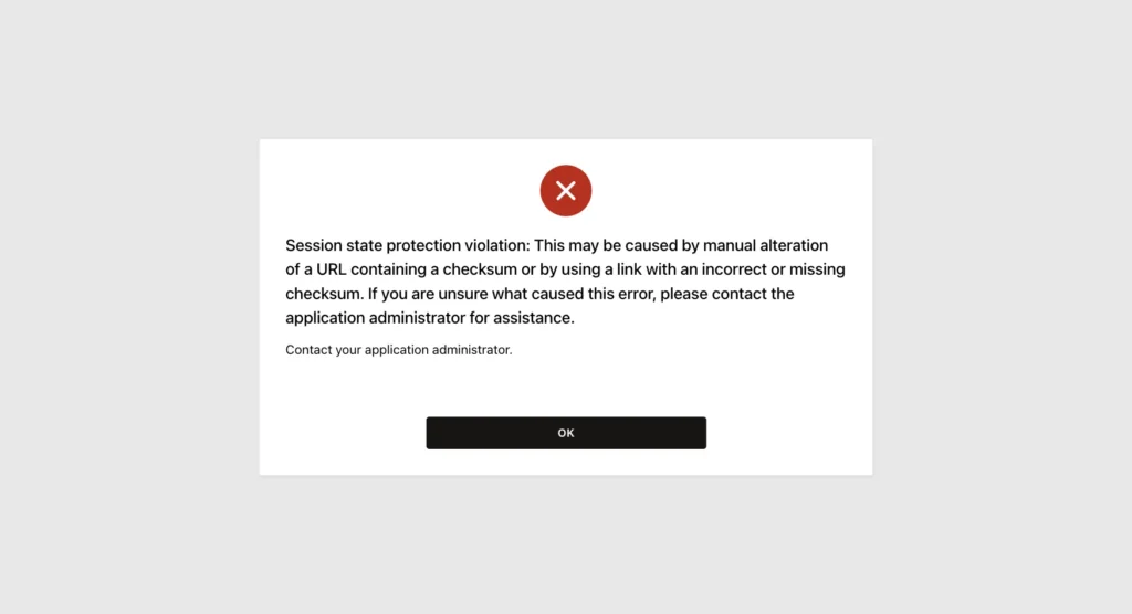 Session state protection violation error page