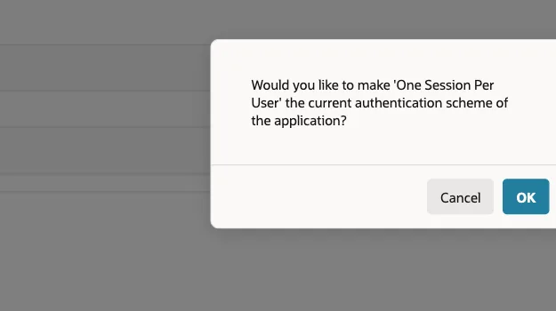 Dialog asking to make One Session Per User the current authentication scheme